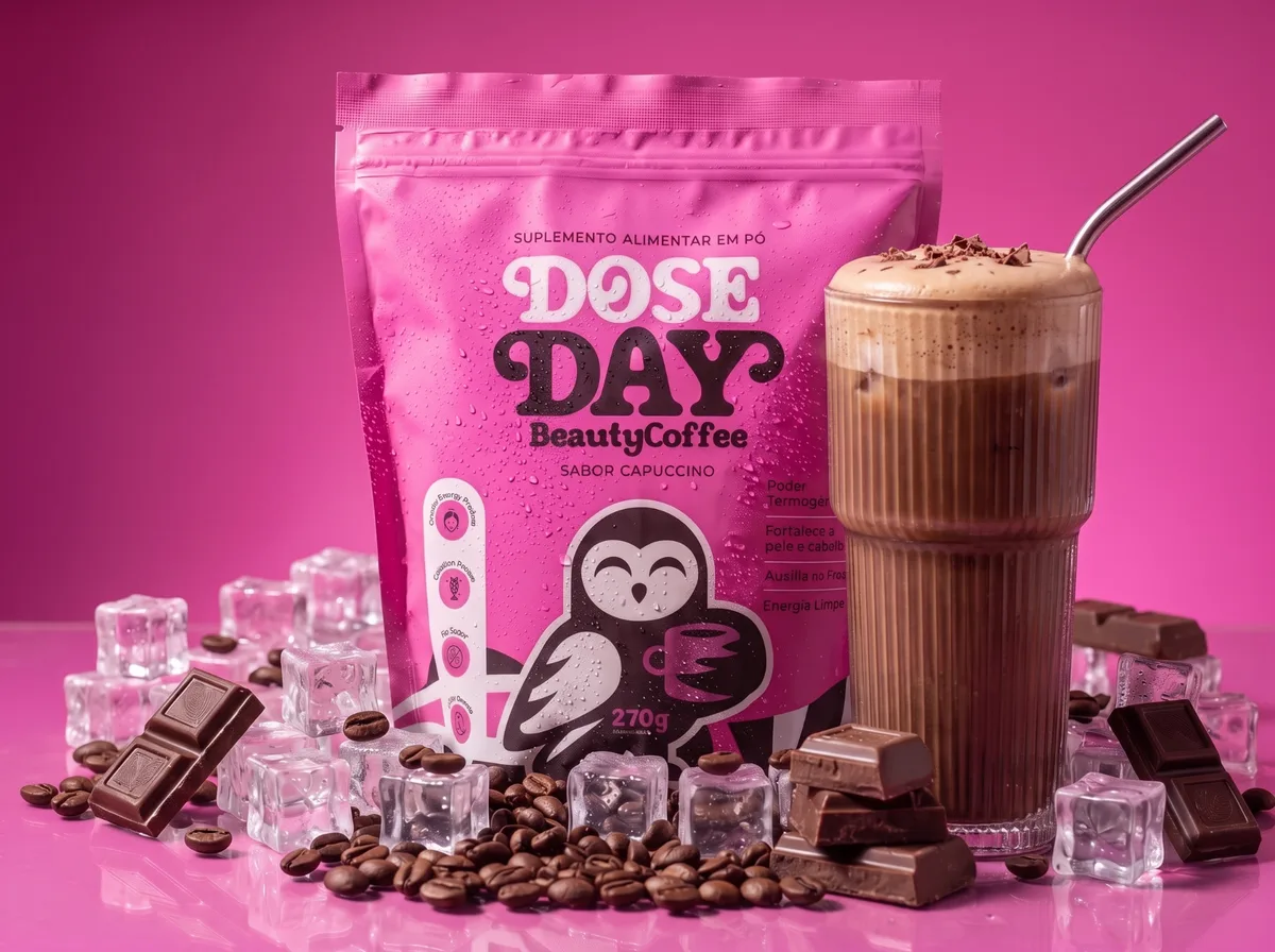Doseday Beauty Coffee — sachê e cappuccino gelado com grãos de café e chocolate